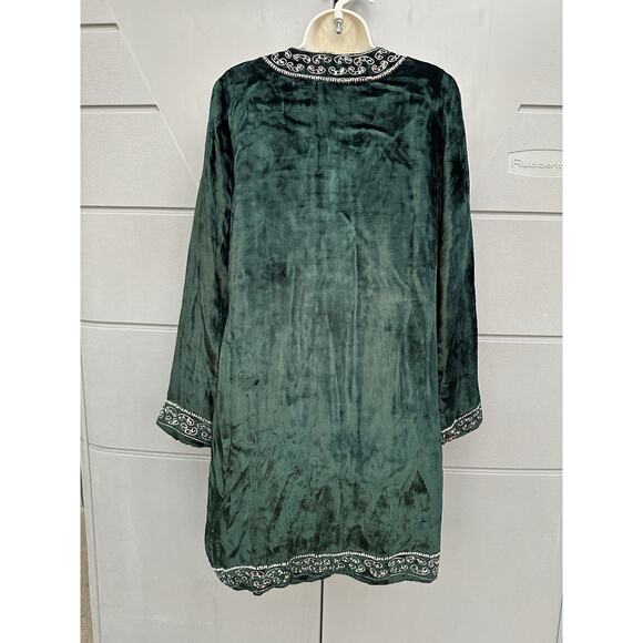 Soft Surroundings Crushed Velvet Embroidered Beaded Jacket Emerald Green Party M - Picture 6 of 11
